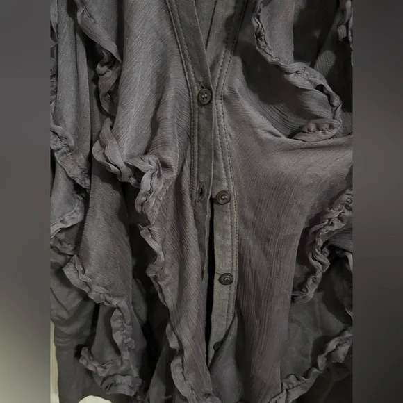 Anthropologie Gray Ruffle Cardigan - Large - NWOT - Picture 2 of 6